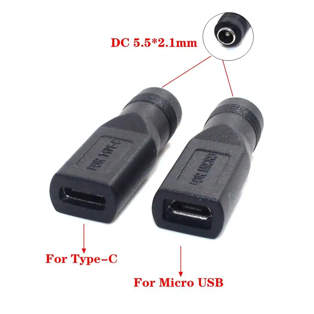 5V DC 5.5*2.1 Power Jack To Micro USB/ Type C Female DC 5.5mmx2.1mm Power Connector Adapter