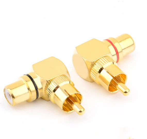 2PCS Gold Plated RCA Right Angle 90 Degree Male to Female Connector Plug Adapter