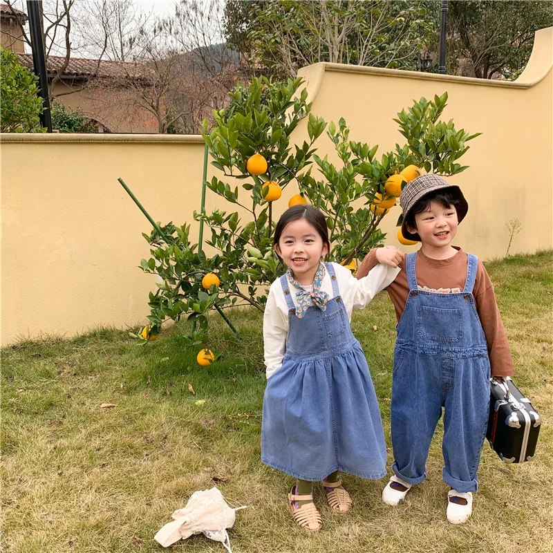 

Korean style 2021 Spring kids girls casual denim overall dress 2-7Y fashion boys loose all-match denim overalls kids clothing