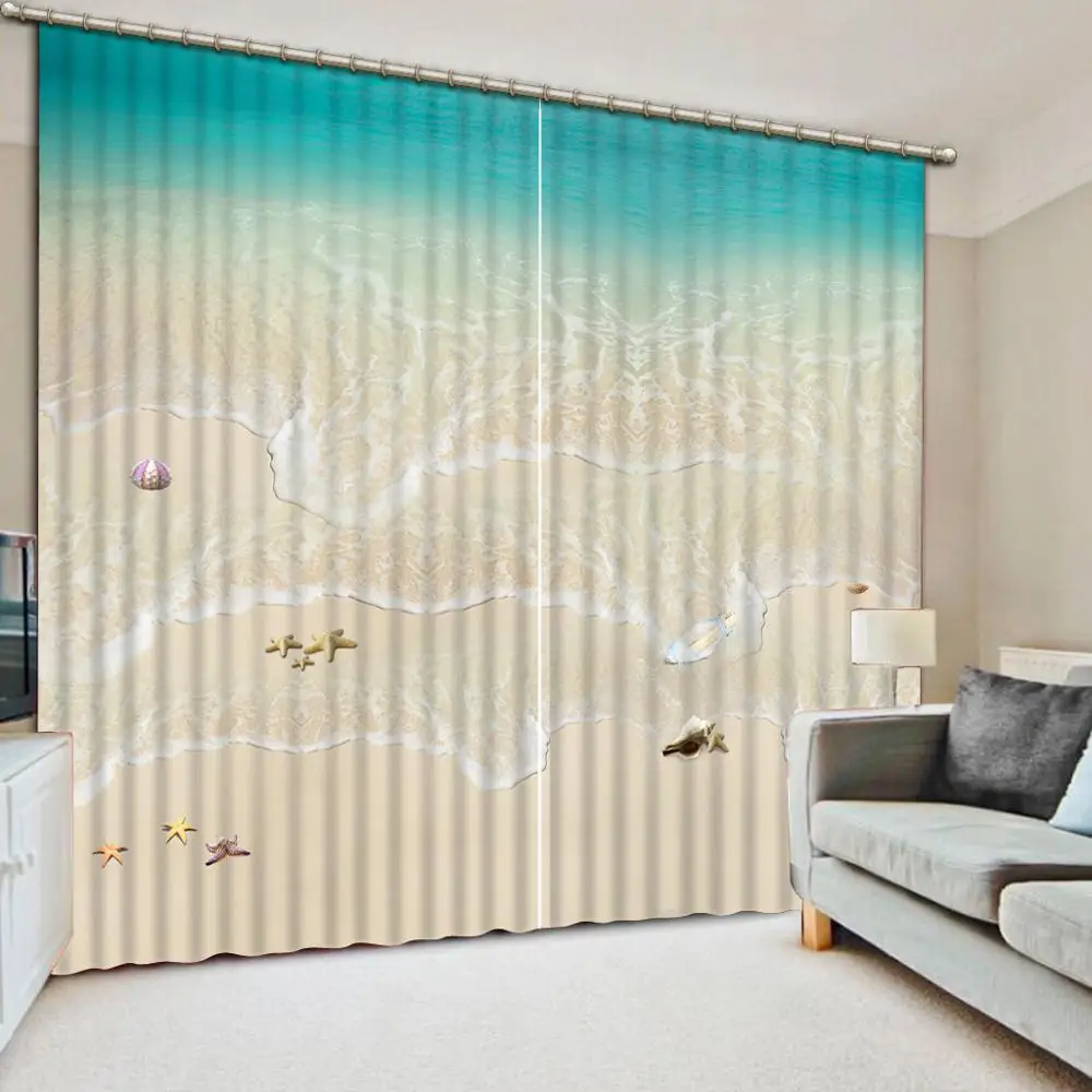 european fashion curtains 3D Beach spray for living room bedroom photo print jacquard blackout curtains