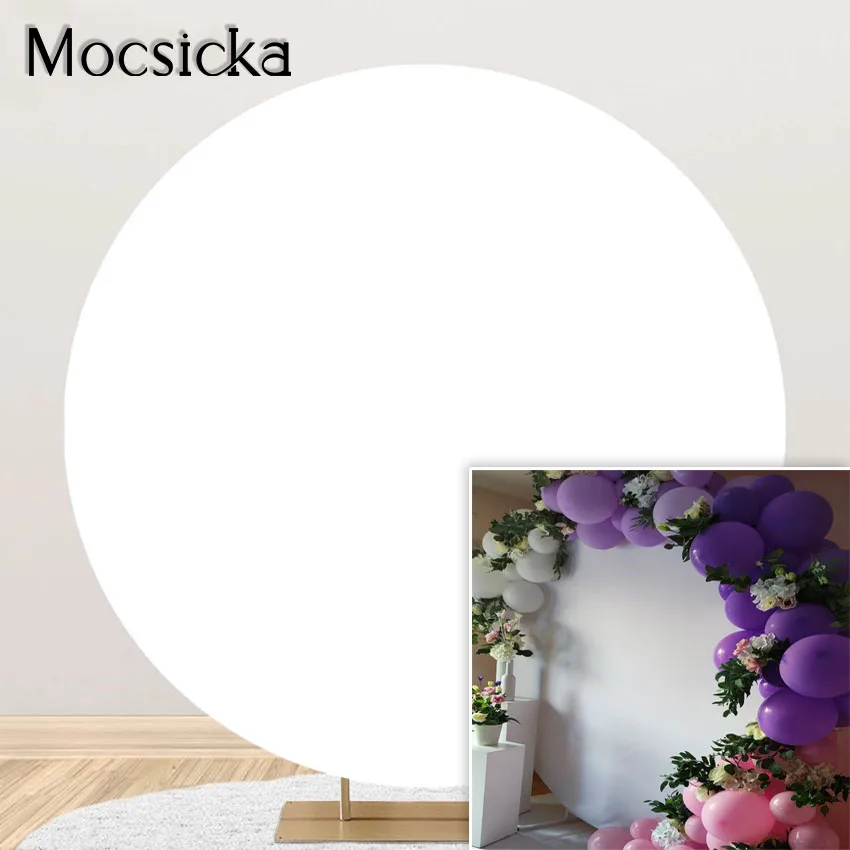 Mocsicka White Round Circle Backdrop Cover Wedding Baby Shower Birthday Party Photoshoot Custom Elastic Photo Background Banner