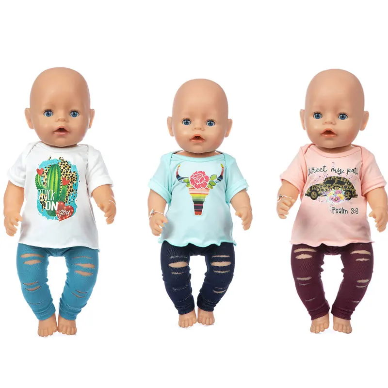 new Hole pants suit series  Fit For 43cm  Baby Re-born Doll 17 Inch Doll Clothes