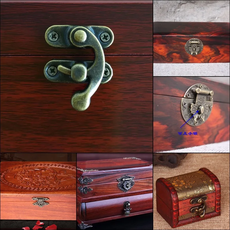 5x Antique Metal Lock Decorative Hasps Hook Gift Wooden Jewelry Box Padlock With Screws For Furniture Hardware