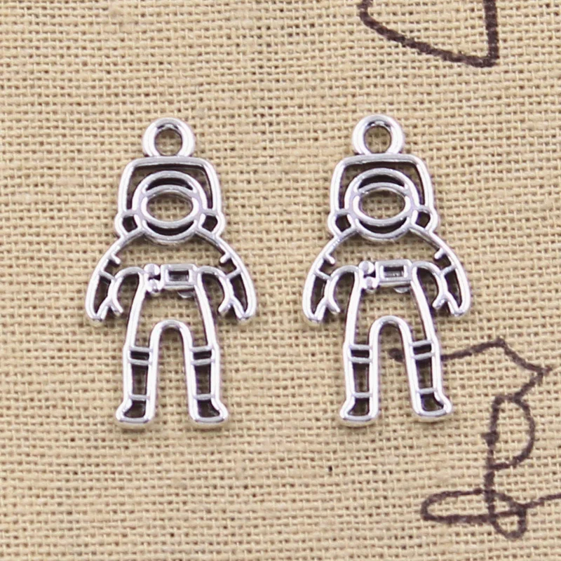 15pcs Charms Space Man Astronaut Universe 26x14mm Antique Silver Color Pendants Making DIY Handmade Tibetan Finding Jewelry