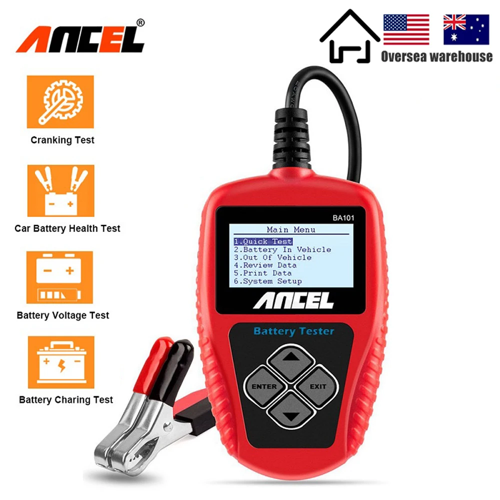 ANCEL BA101 12V Car Battery Tester Analyzer 2000CCA 220AH Charger Battery System Test Car Charging Circuit load Diagnostic Tools