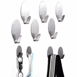 Porte-manteau adhésif en acier inoxydable, 6 pièces, crochet argenté, solide, porte-chapeau en métal, pour la maison, la salle de bain, la cuisine