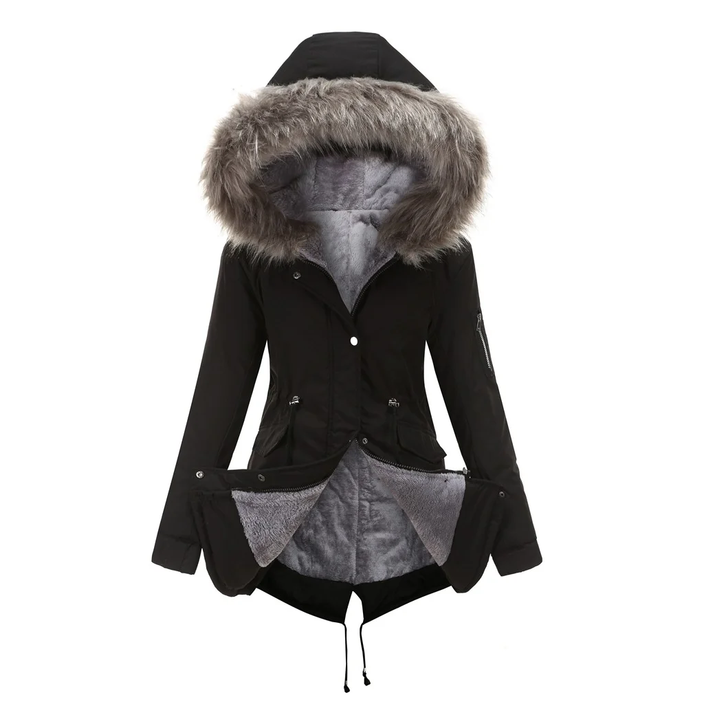 New Plus Size Winter Clothes Women's Hooded Faux Fur Jacket Thick Warm Plus Velvet Outwear 2024 Parkas Female Padded Coats