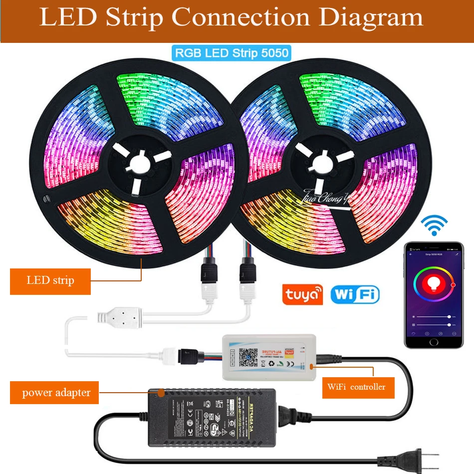 Imagem -05 - Tuya wi fi sem Fio Controlador de Controle Voz Dc12v 5050 Rgb Rgbw Rgbcct Led Tira Fita Luz Flexível Mais Adaptador Alimentação 5m 10m Kit