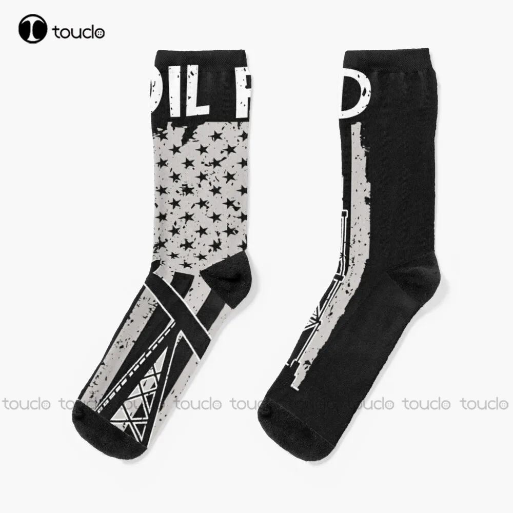 Oil Field Flag Pump Man Driller Outfit Oil Drilling Gift Socks Unisex Adult Teen Youth Socks Personalized Custom Christmas Gift