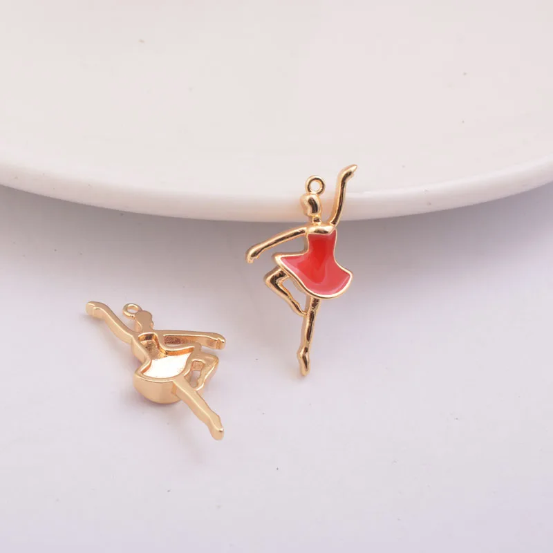 6pcs/lot High Quality Ballet Girl Charm Enamelled Gold Dancing Jewelry Charms Candy Color Copper Pendant DIY Earrings Findings