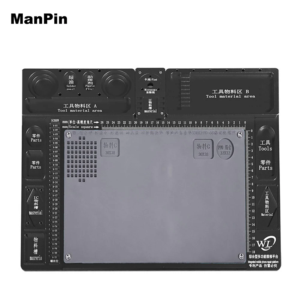Aluminum Alloy Microscope Base Soft Silicone Rubber Work Pad Heat Resistant Insulation Hot Air Gun Station Mat BGA PCB Soldering