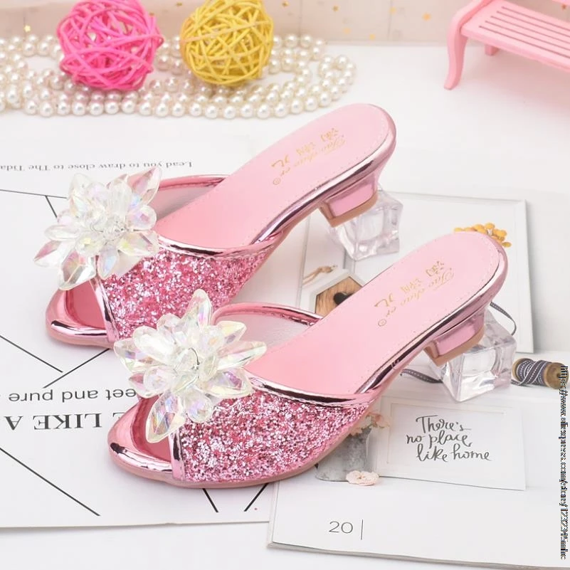 Disney Girls Slippers Summer Shoes Kids Princess Sandals Children Casual Glitter Beach Flip Flop Fashion Rhinestone Low-heeled