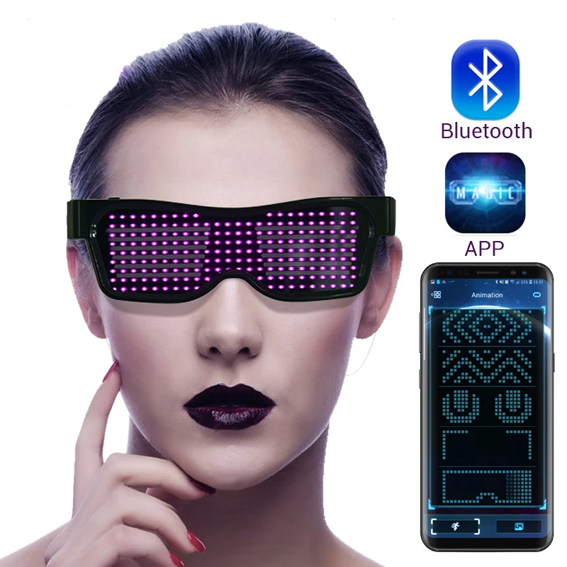 

Magic Bluetooth Led Party Glasses APP Control Luminous Glasses EMD DJ Electric Syllables Party Eye Glasses