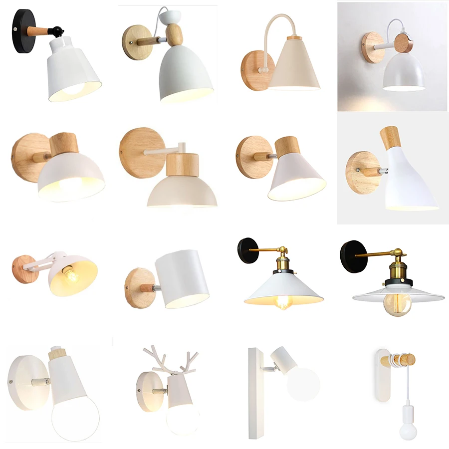 

Post-Modern White Wall Lights Living Dining Room Wooden Wall Lamp Corridor Aisle Wall Sconces Bedside Lampshade Home Lighting