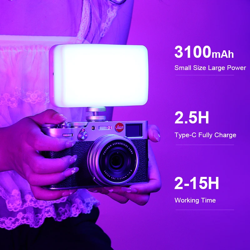 Ulanzi VL120 RGB Camera Light with Diffuser 2500-9000K CRI 95+ 3100mAh LED Video Light Panel for Camera Phone Photography Lights