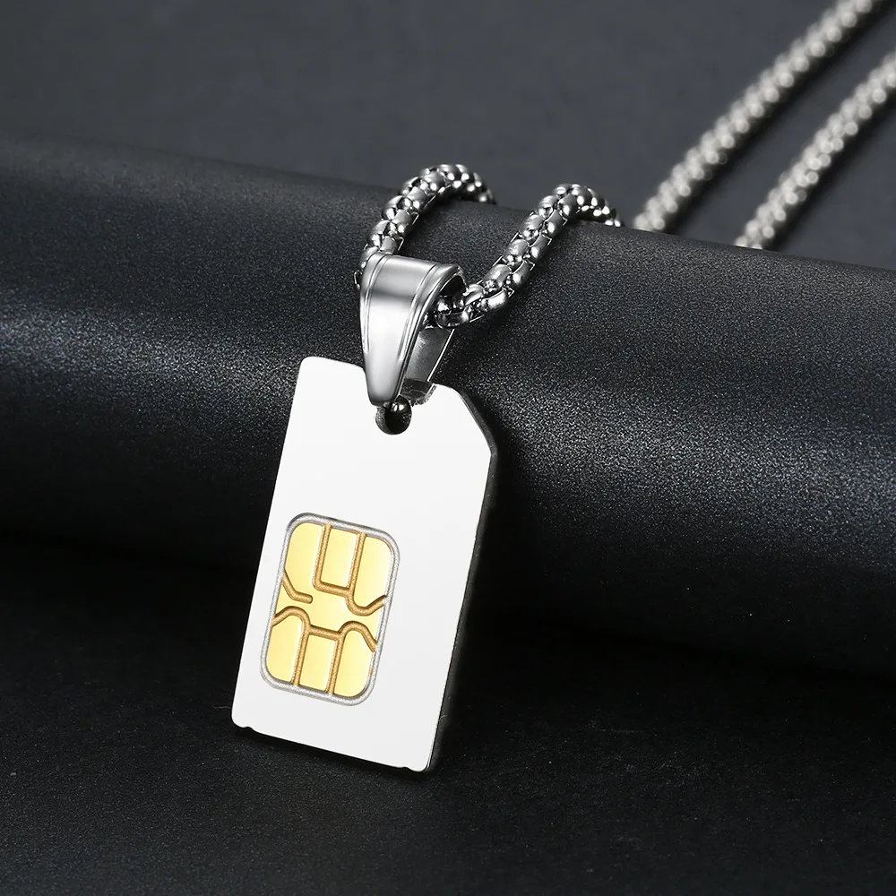 Gold silver color Unique Design SIM Phone Card Metal Chip Necklace Hip Hop Style Creative Metal Phone Card Chip Pendant Gift