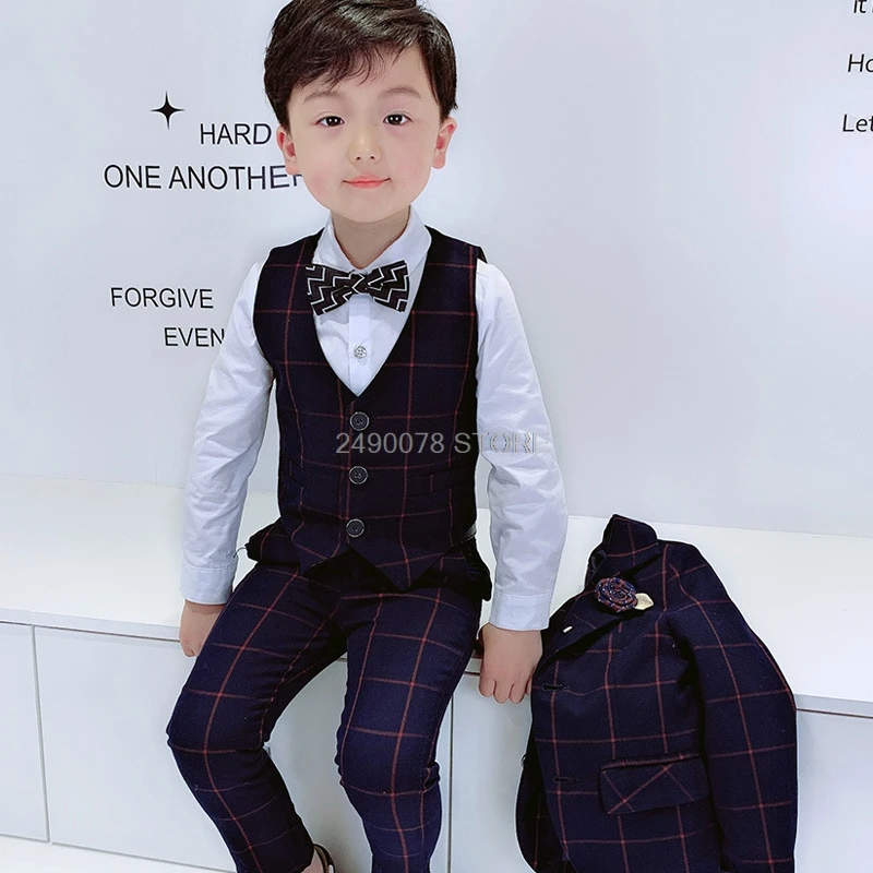 Traje de boda de flores para niños, traje de esmoquin Formal para niños, vestido de actuación de fiesta para niños, traje de Caballero de alta