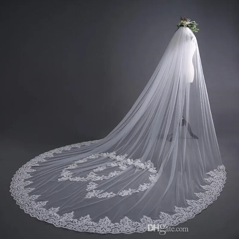 New Arrive Bride Veil Long Cathedral Length Elegant Lace appliques 3M Long Wedding Veil Heart Pattern Fashion Long Wedding Veil