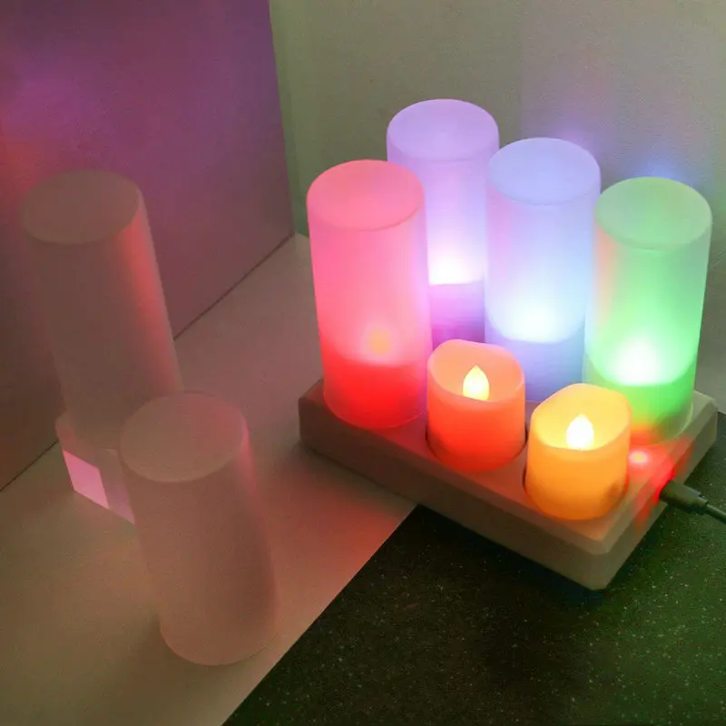 Zestaw 6 USB akumulator zdalnie sterowany bezpłomieniową falistą krawędź LED lampa świeca Tealight wotywny dom DIY wystrój-2 kolory opcjonalnie