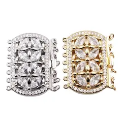 APDGG 1 Pcs 7 Rows Rectangle Clear Crystal Copper CZ Gold Plated Clasp For Pearl Necklace Bracelet  Making DIY Craft Accessories