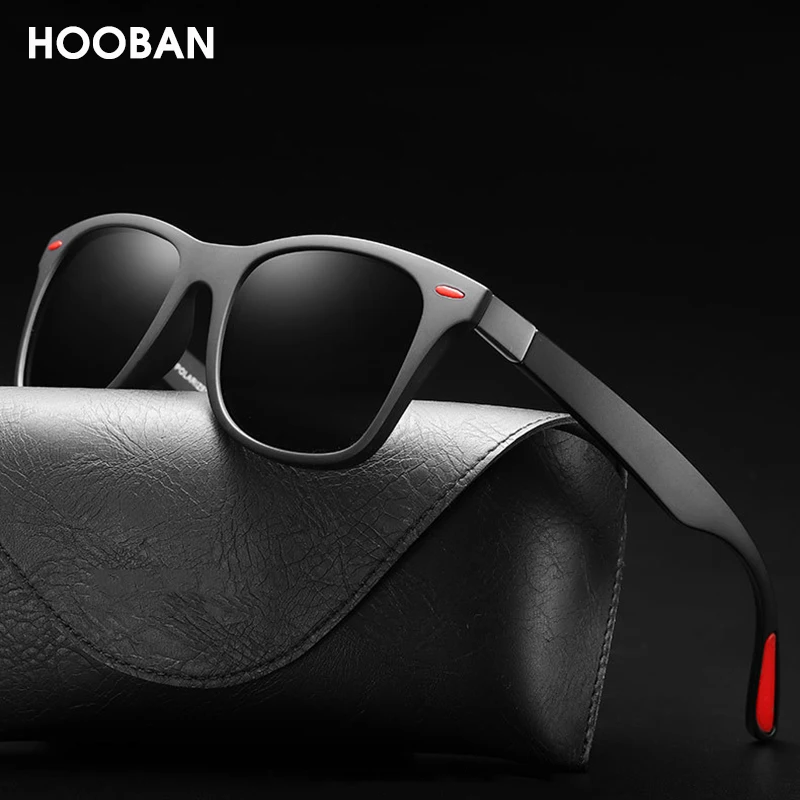 HOOBAN Classic Square Polarized Sunglasses Men Women Fashion Brand Designer Sun Glasses Male Retro Black Driver\'s Eyewear UV400