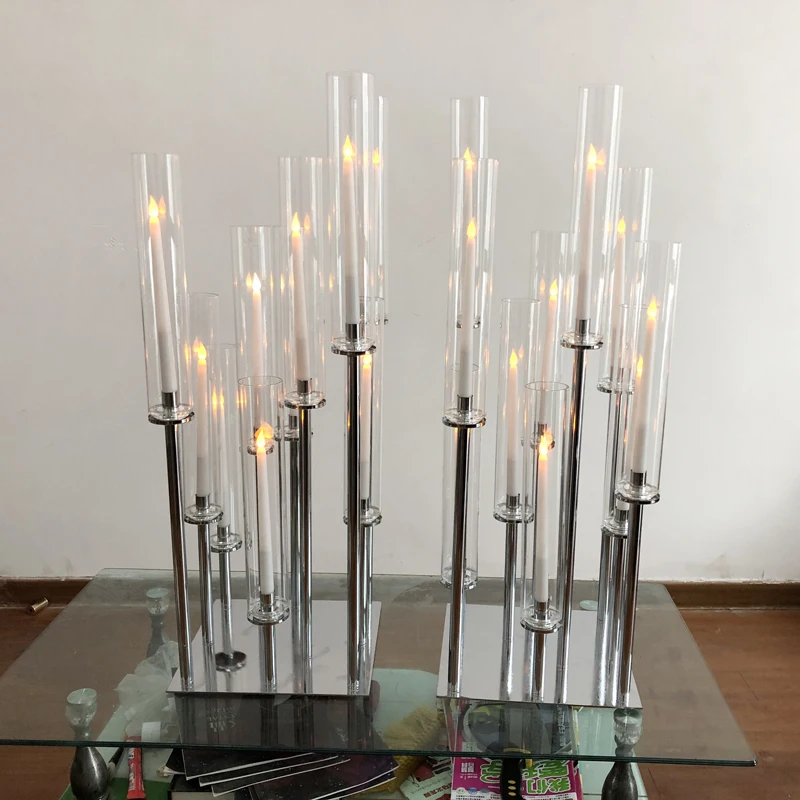 10pcs)Short 60cm metal silver candle holder sticks wedding centerpieces yudao148