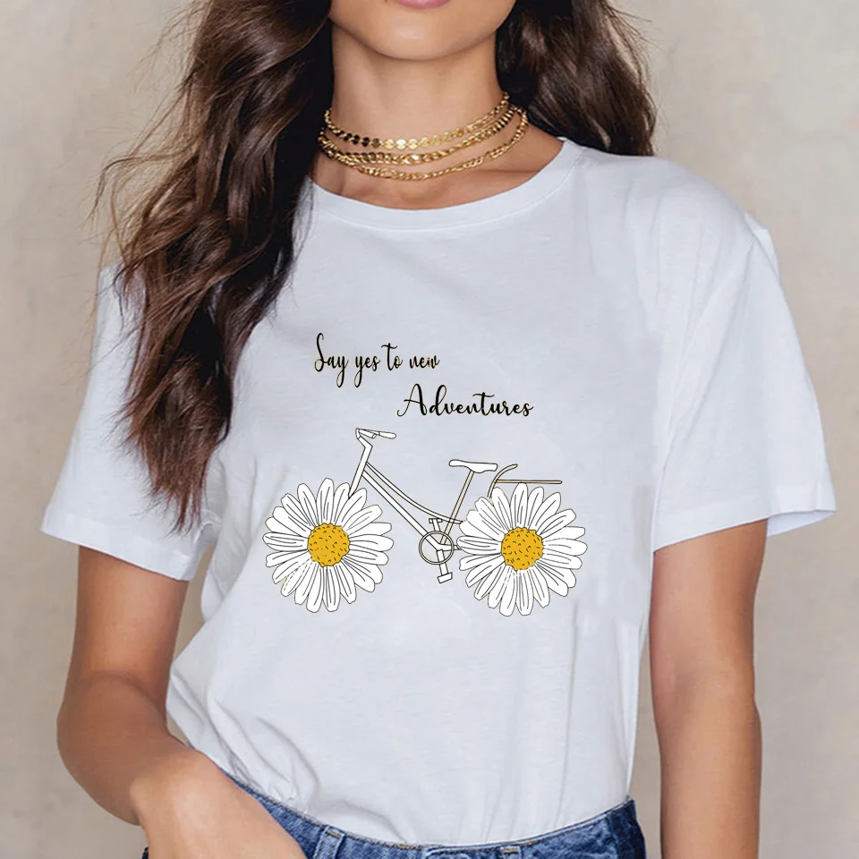 Casual Short Sleeve Funny Clothes Gift For Lady Young Girl Tee Plus Size Daisy Flower T-shirt 2020 Summer Women Fashion T Shirt