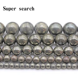 Natural Stone Beads Iron Pyrite Round Loose Copper Beads 16