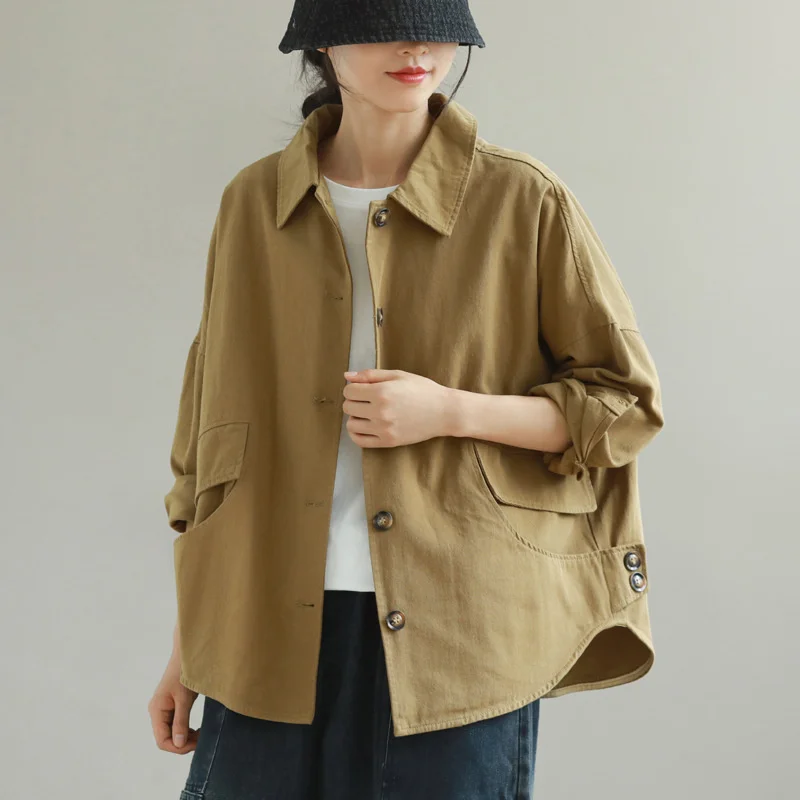 Max LuLu Autumn 2021 Outerwear Womens Khaki Korean Style Vintage Jacket Basic Lady Casual Coat Button Harajuku Loose Clothing