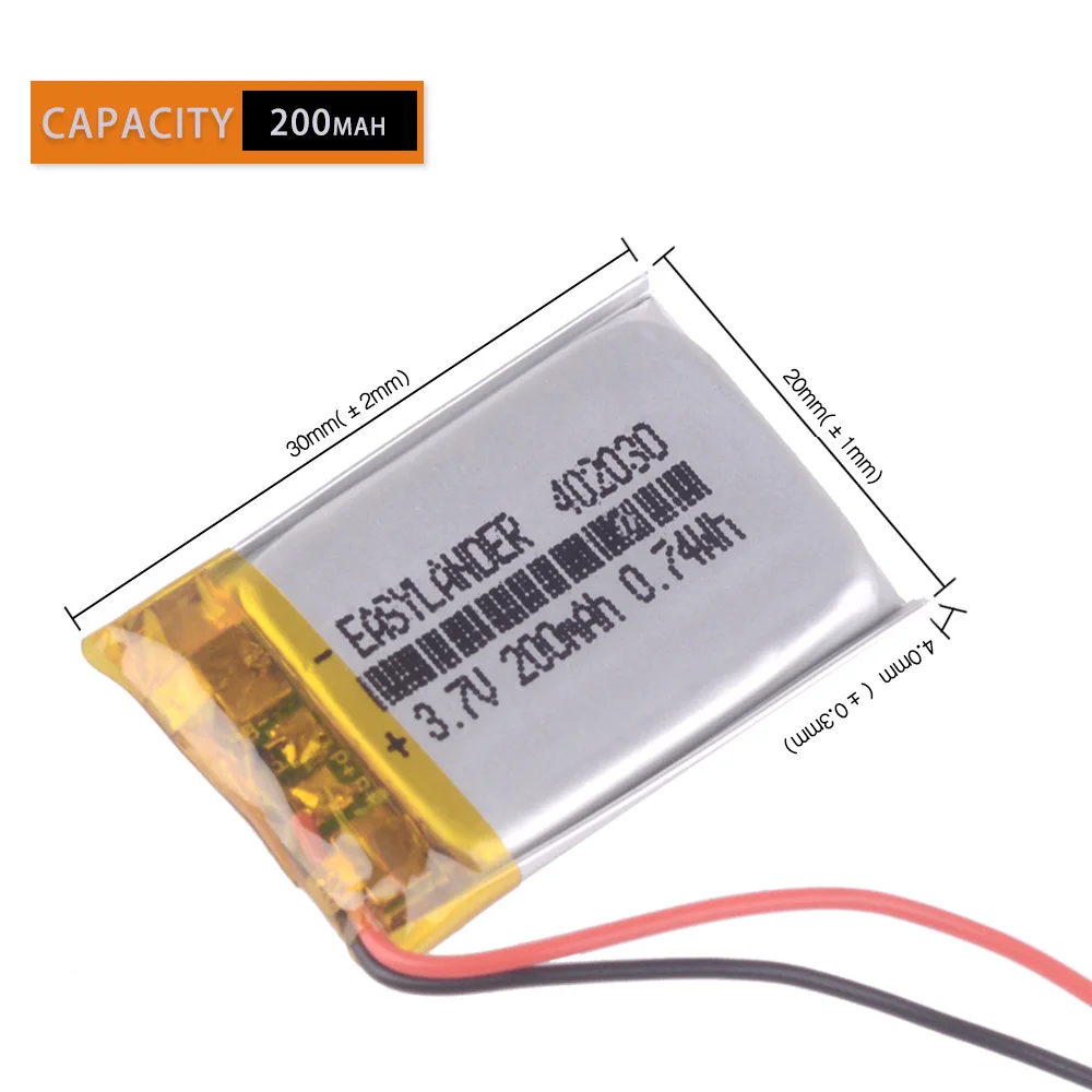 3.7V 402030 200mAh Rechargeable Lithium Li-ion Polymer Battery For DVR video recorder bike light trendvision tdr-200