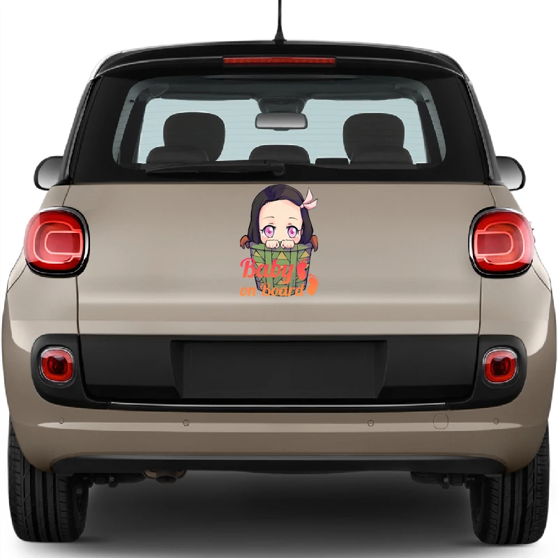 Small Town Nezuko Chibi Warning Baby On Board BMW E46 Car Stickers Decal Anime Cute Car Accessories Decoration