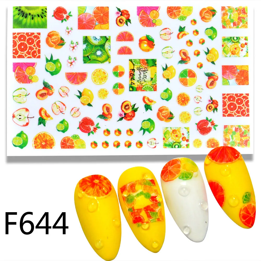 3D Nail Sticker Orange Fruit Gum Colored Sticky Nail Stickers Nail Decal Ornament Stickers Art Adhesive Letter Stickers For Nail