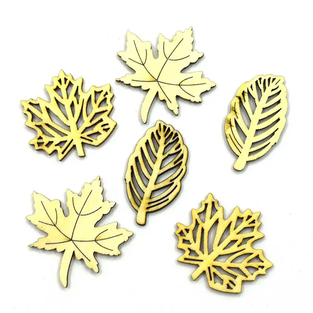 10pcs Laser Cut Wood leaf Embellishment Wooden Shape Craft Wedding Decor