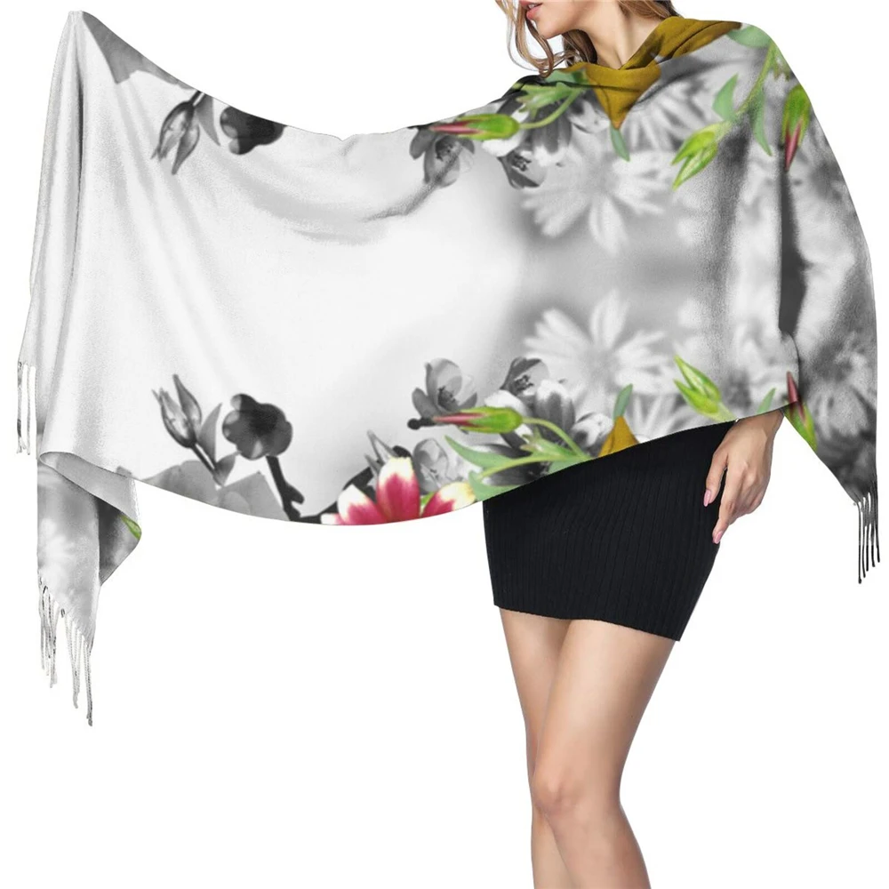 

WHEREISART Winter Scarves For Ladies Fashion Scarf Women Luxury Flower Printing Soft Wrap Casual Warm Scarves Shawls White