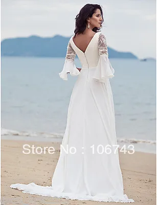 Cinderella Jurk 2021 Nieuwe Stijl Hot Koop Sexy Bruiden Strand Kant V-hals Custom Drie Kwart Mouwen Bridal Gown Trouwjurken