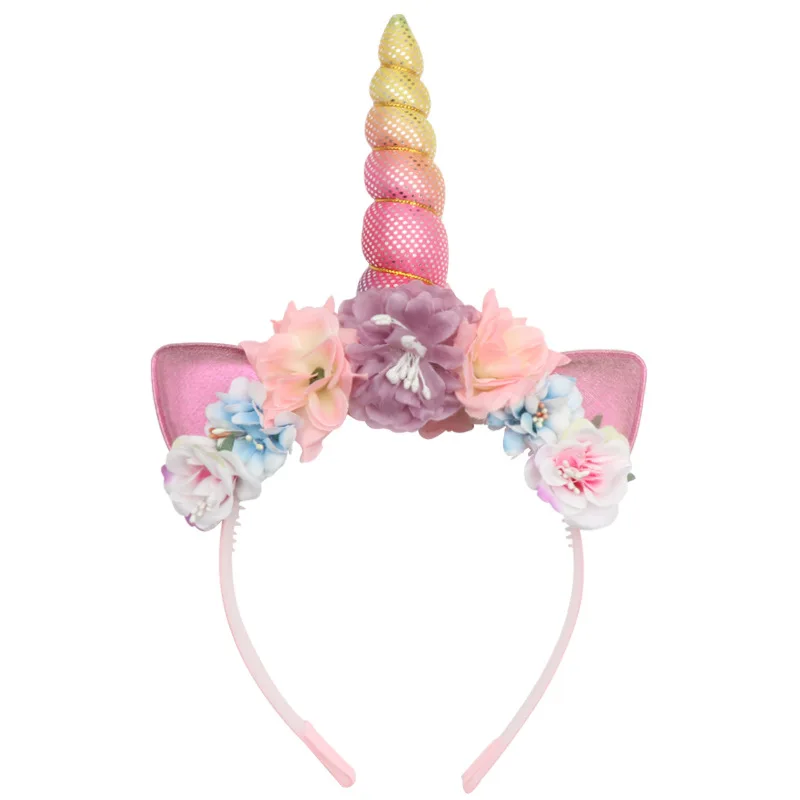 Cute Hair Accessories Unicorn Headband for Kids Birthday Party Handmade Headwear Sweet Flower Horn Hair Band Princess Wedding