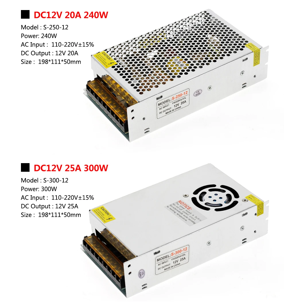 Power Supply DC12V 1A 2A 5A 8.3A 10A 15A 16.7A 20A 25A 30A 33A 40A 50A lighting Transformers LED Driver For LED Strip Switch