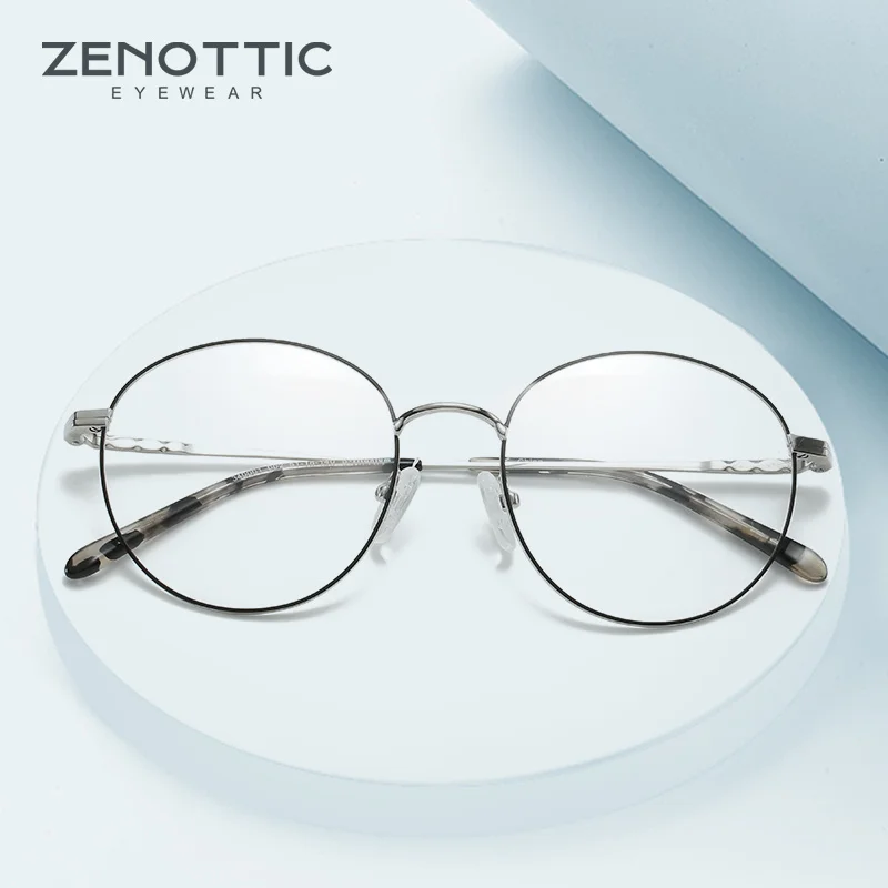 ZENOTTIC Custom Pure Titanium Prescription Glasses Round Anti-Blue-Ray Photochromic Myopia/Hyperopia Optical Eyeglasses Women