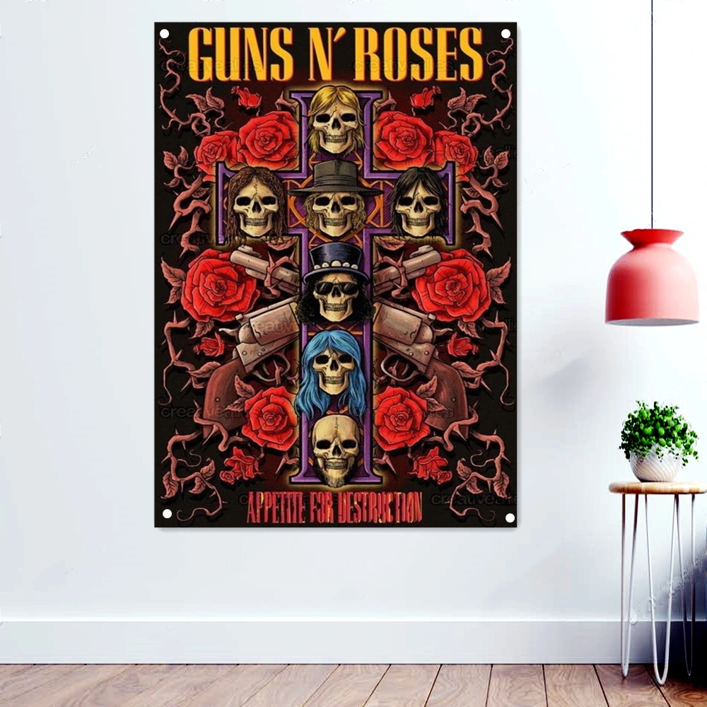 

GUNS N' ROSES Death Metal Художник Плакат Обои Винтаж Рок-группа Музыкальные баннеры Кровавые отвращенные татуировки Искусство Флаг Настенный декор