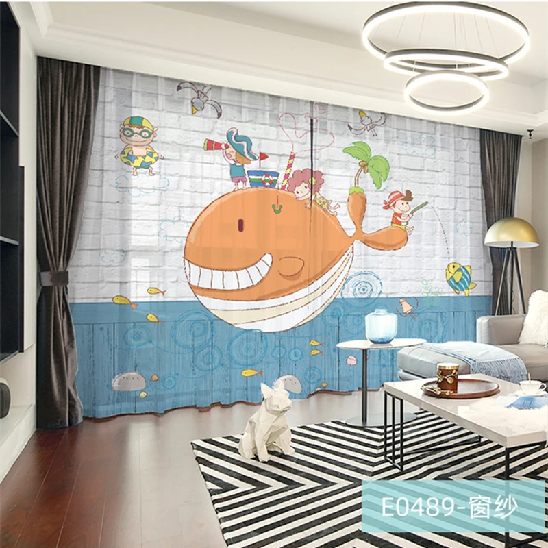 

Custom Chiffon Curtain Window Drape for Nursery Kids Children Living Room Dolphin Ocean Sea Pigeon