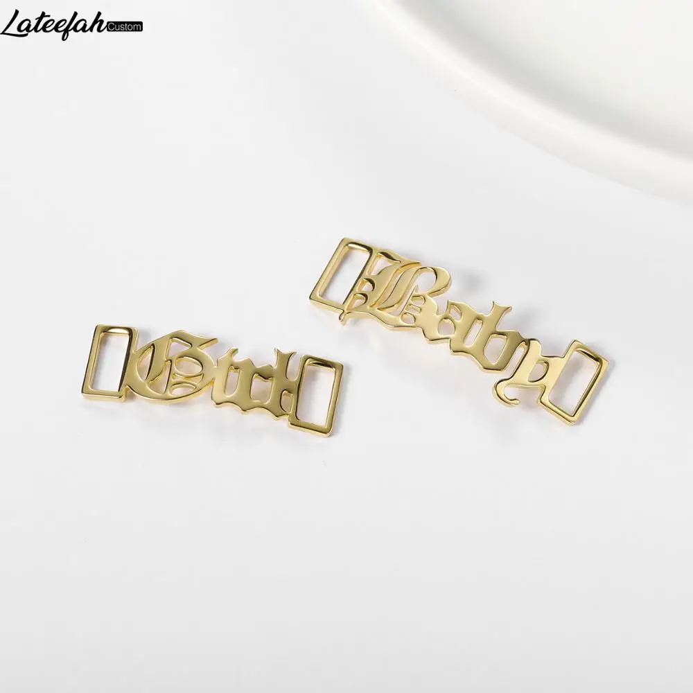 

Lateefah Custom Name Shoe-buckle high quality Stainless Steel Jewelry Nameplate Buckle Gold Silvery Charm Fashion Shoe Tags