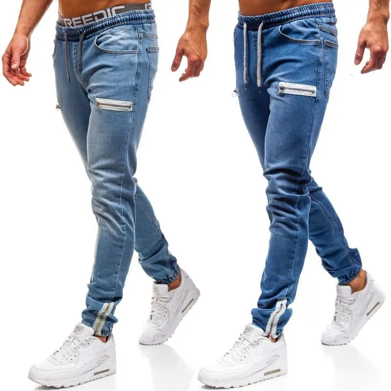 Frühling und herbst männer denim stoff casual bereifter zipper design sport jeans männer