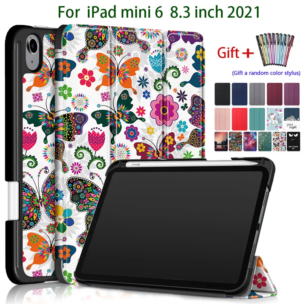 Case for IPad 2021 Mini 6(8.3inch),New Smart Three-fold Stand Case for IPad Mini6 A2568 A2569 with Pencil Holder Funda +Gift Pen