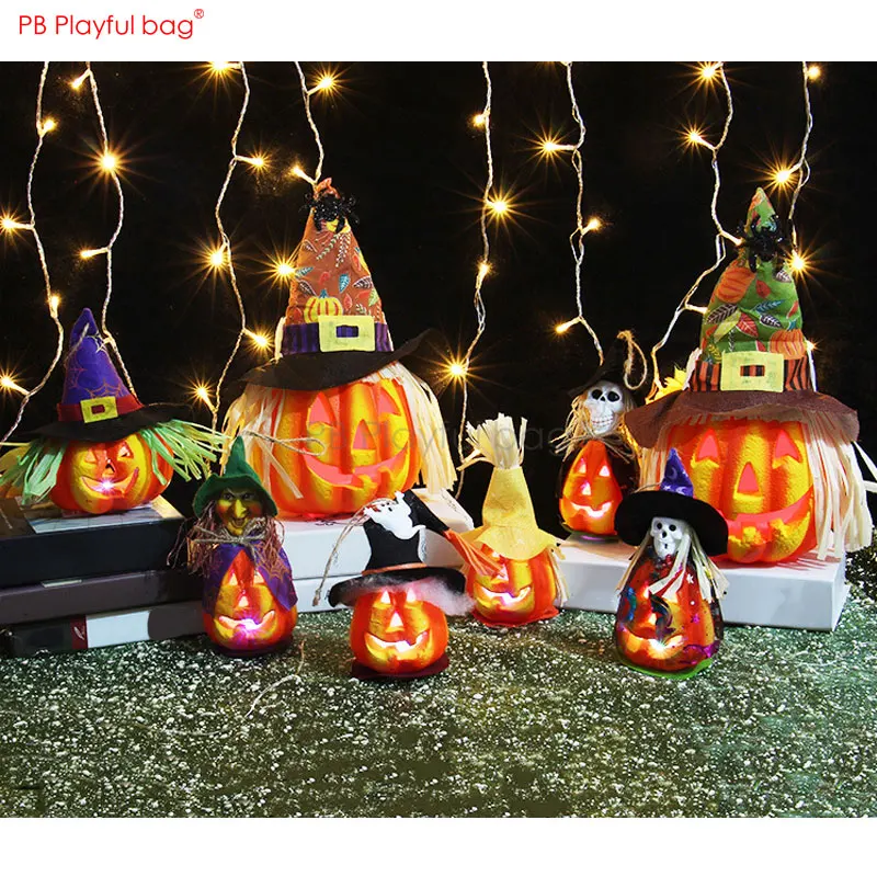 Saco brincalhão halloween abóbora lanterna luz oco abóbora light-up brinquedos festa casa ornamentos decoração do quarto criativo ab09