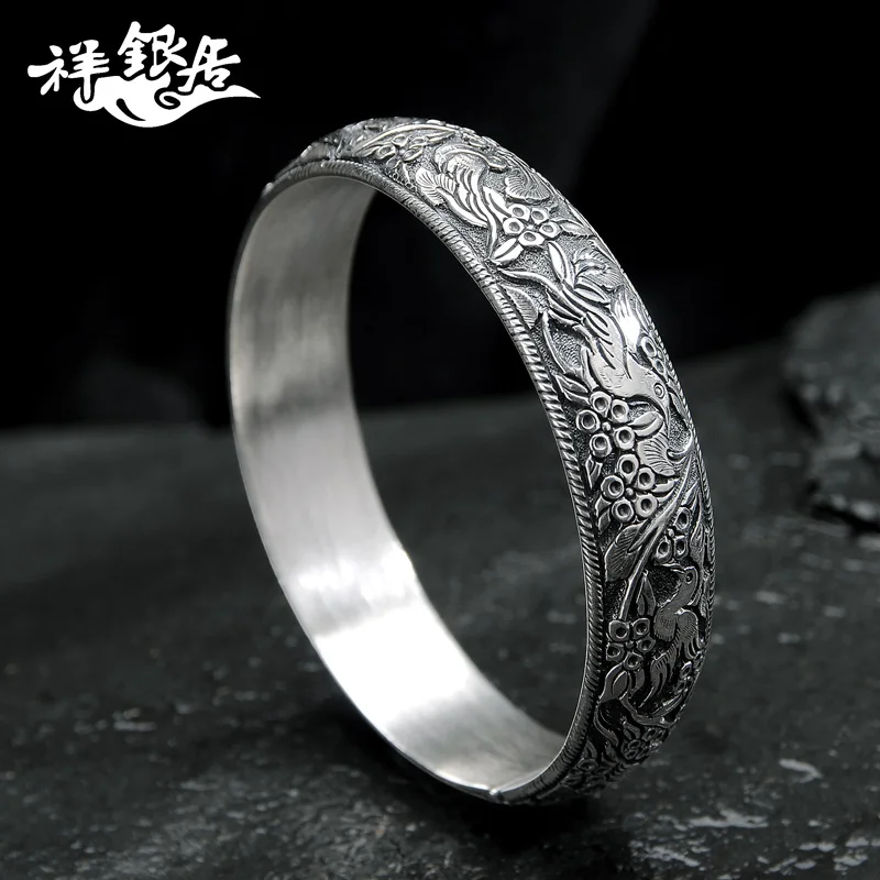 ★999 sterling silver bracelet sent mother girlfriend Chinese wind restoring ancient ways magpie on MeiYin bracelet