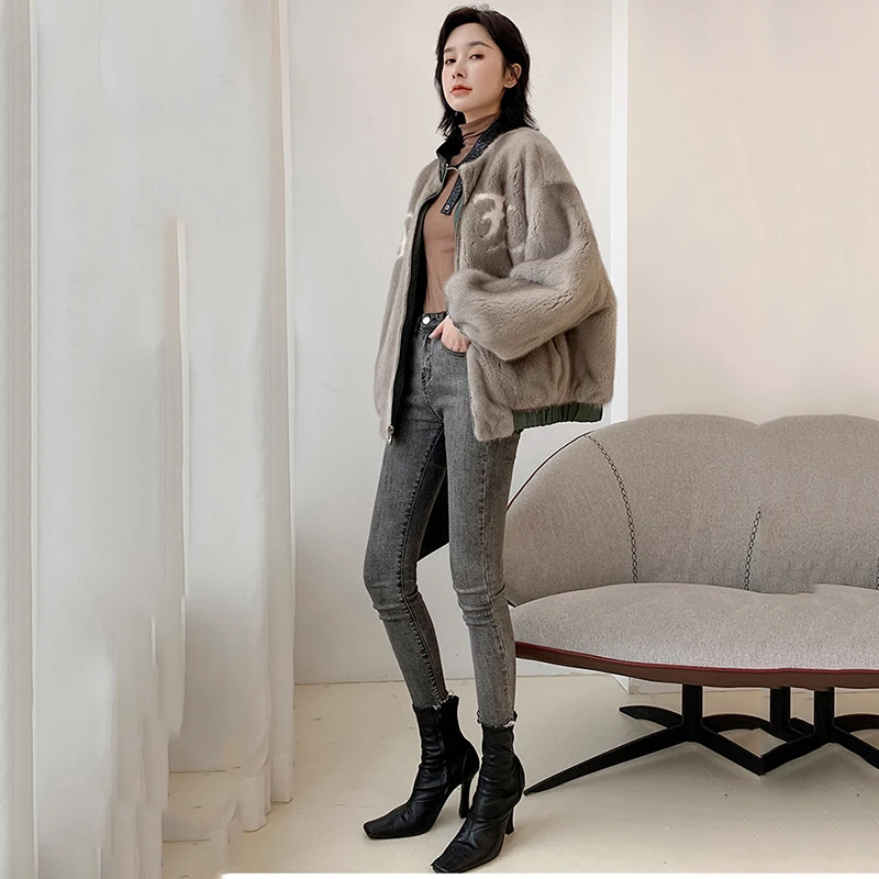 Ftangaiur جديد الشتاء المستوردة المخملية معطف فرو المنك طباعة رسالة مزدوجة الجانب ارتداء النساء قصيرة نقية الطبيعية ريال فرو المنك معاطف