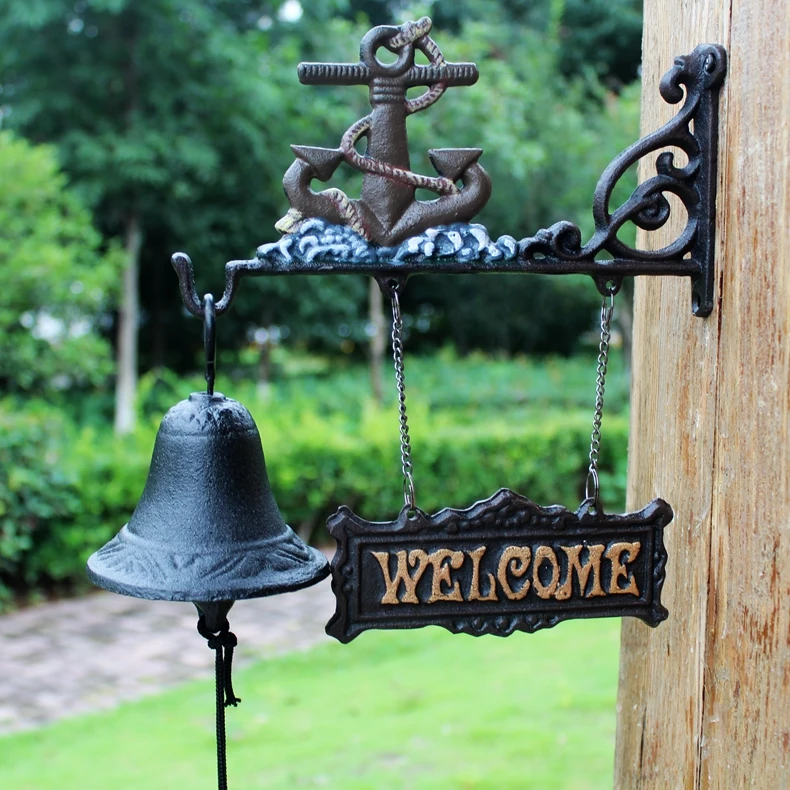 Mediterranean Style Cast Iron Crafts Maritime Iron Welcome Doorbell Courtyard Garden Decoration Doorbell Boat Anchor