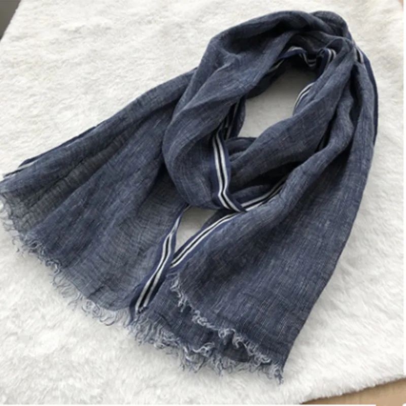 Leisure Business Men's Linen Scarf New Style Spring And Summer Solid Color Clause Versatile Breathable Shawl In Stock