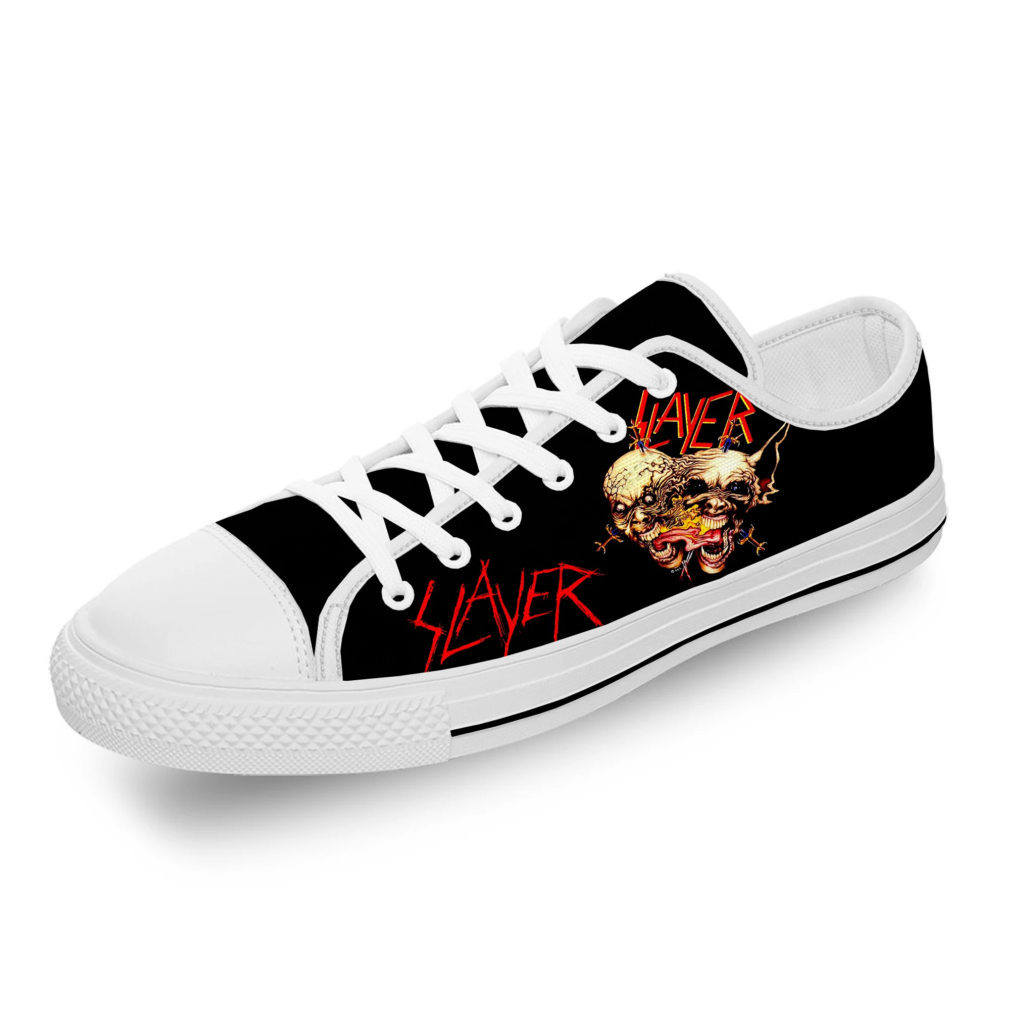 Slayer Heavy Metal Rock Band Horror Scary Casual Cloth 3D Print Low Top Canvas Fashion Shoes Men Women  Breathable Sneakers