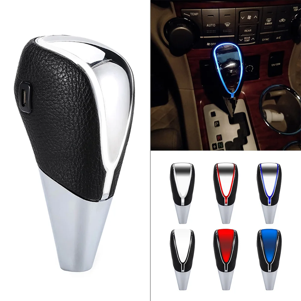 For All Cars MT w/o lock button Auto Gear Shift Knob Blue LED Edge light Middle light Color Touch Activated Sensor USB Charge